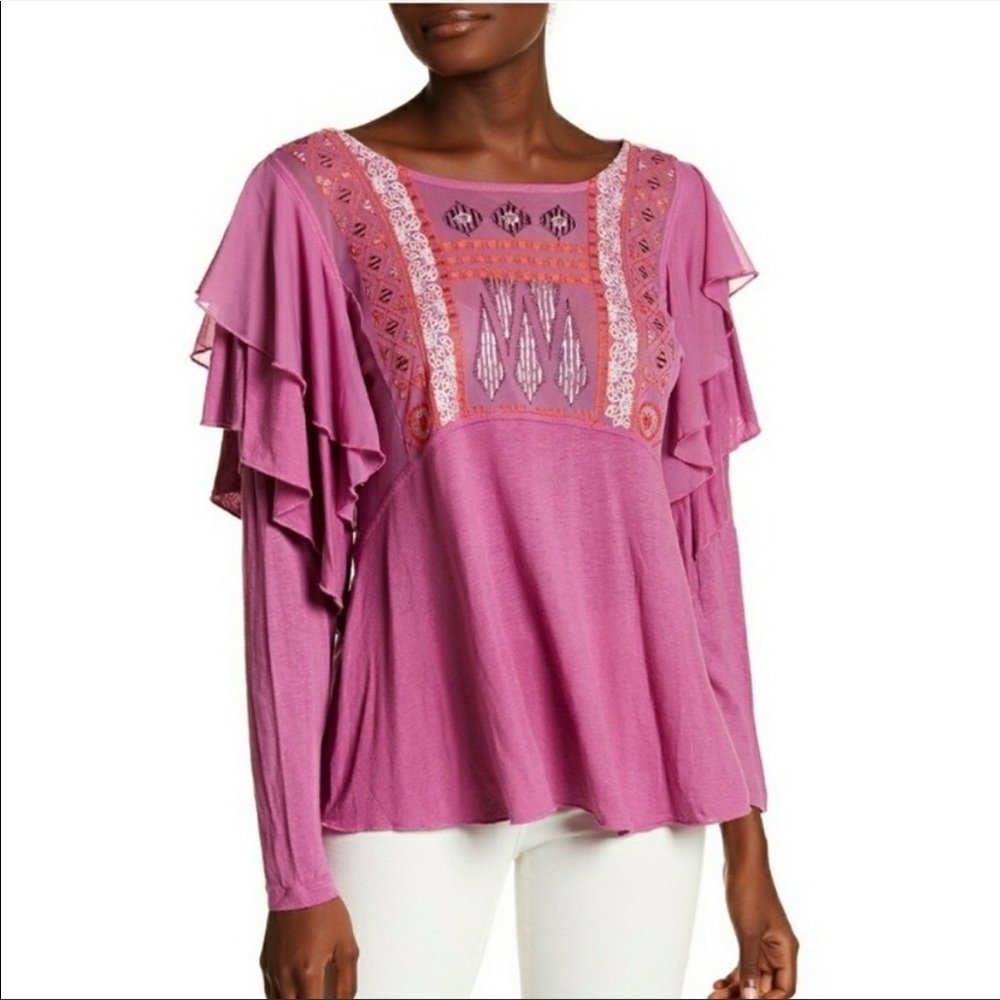 Free People La Cienega Embroidered Top in Wisteria NWT